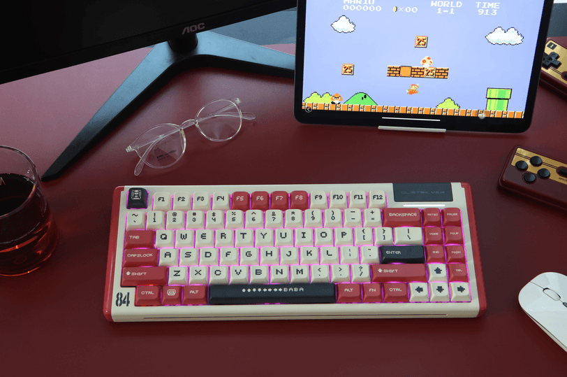Red&white Classical Retro Hot Swapping RGB Wireless Mechanical Keyboard - dustsilver
