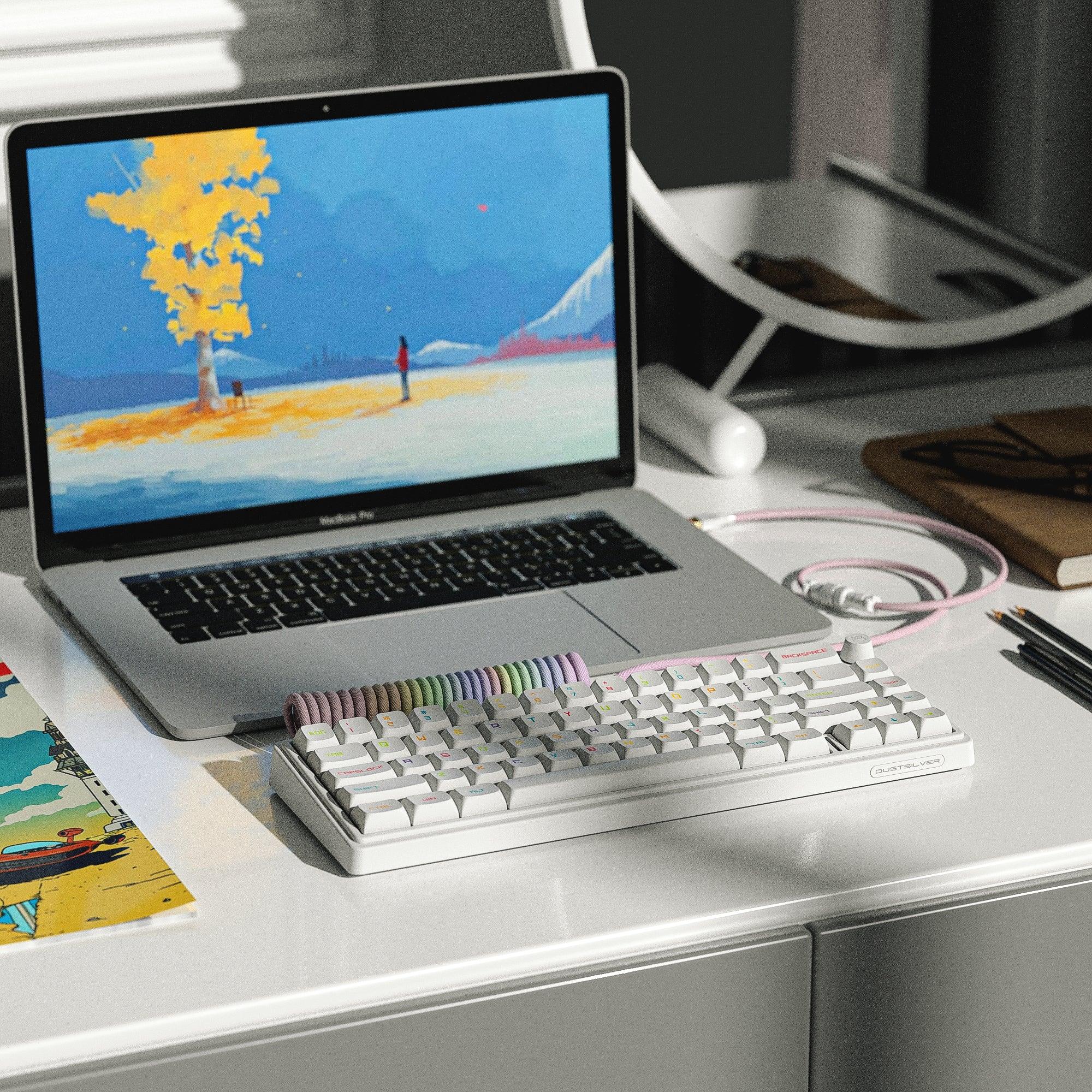 Dustsilver Hot D66 Rainbow Sprinkles Wireless 65% Layout Hot Swapping RGB Mechanical Keyboard - dustsilver