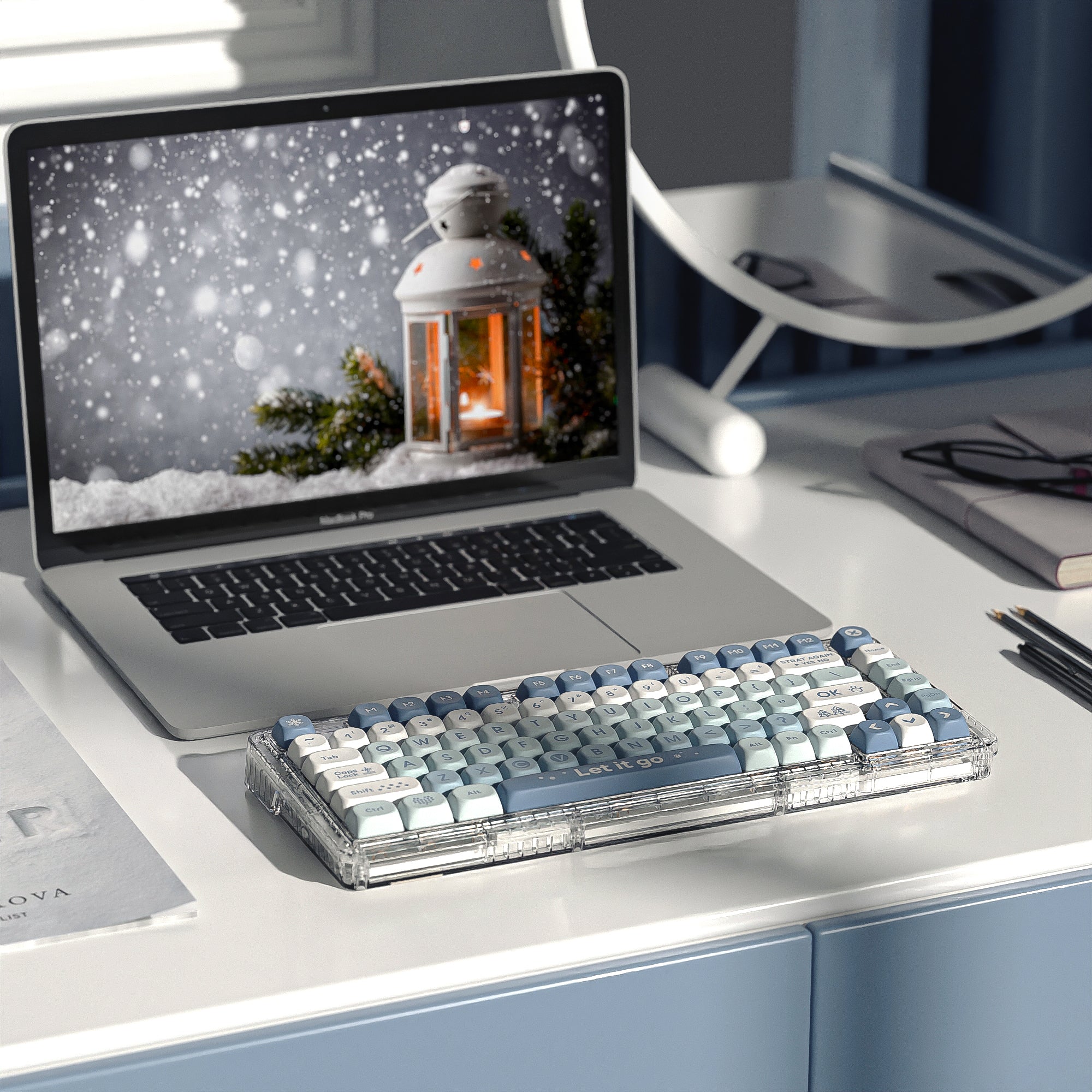 Dustsilver 2024 Version Snowflakes Wireless 75% layout 82 keys Hot Swappable Mechanical Keyboard