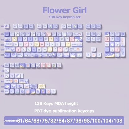 Dustsilver 138 Key Flower girl PBT keycap suitable for various keyboard layouts