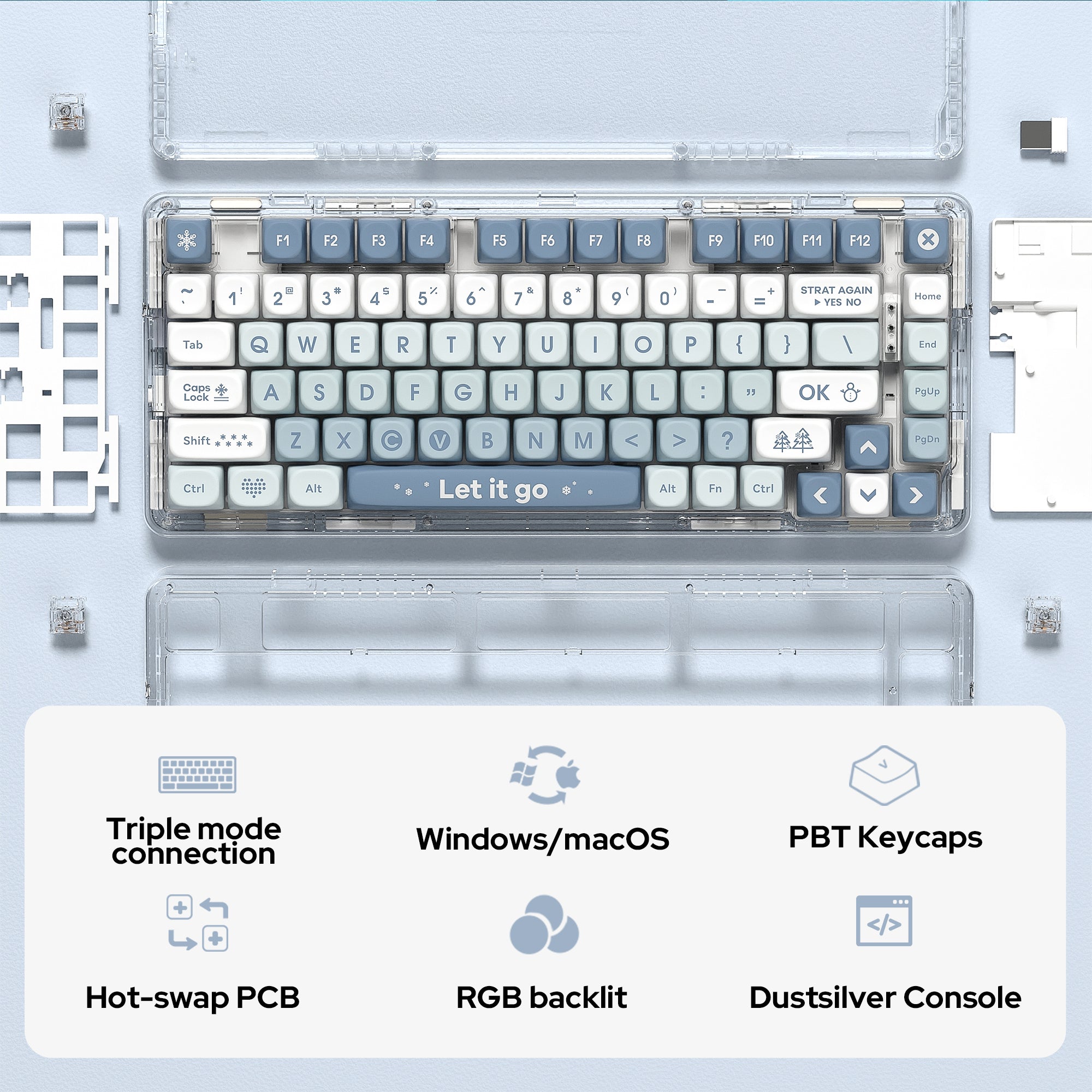 Dustsilver Snowflakes D82 Wireless Keyboard 75% layout 82 keys Mechanical Keyboard