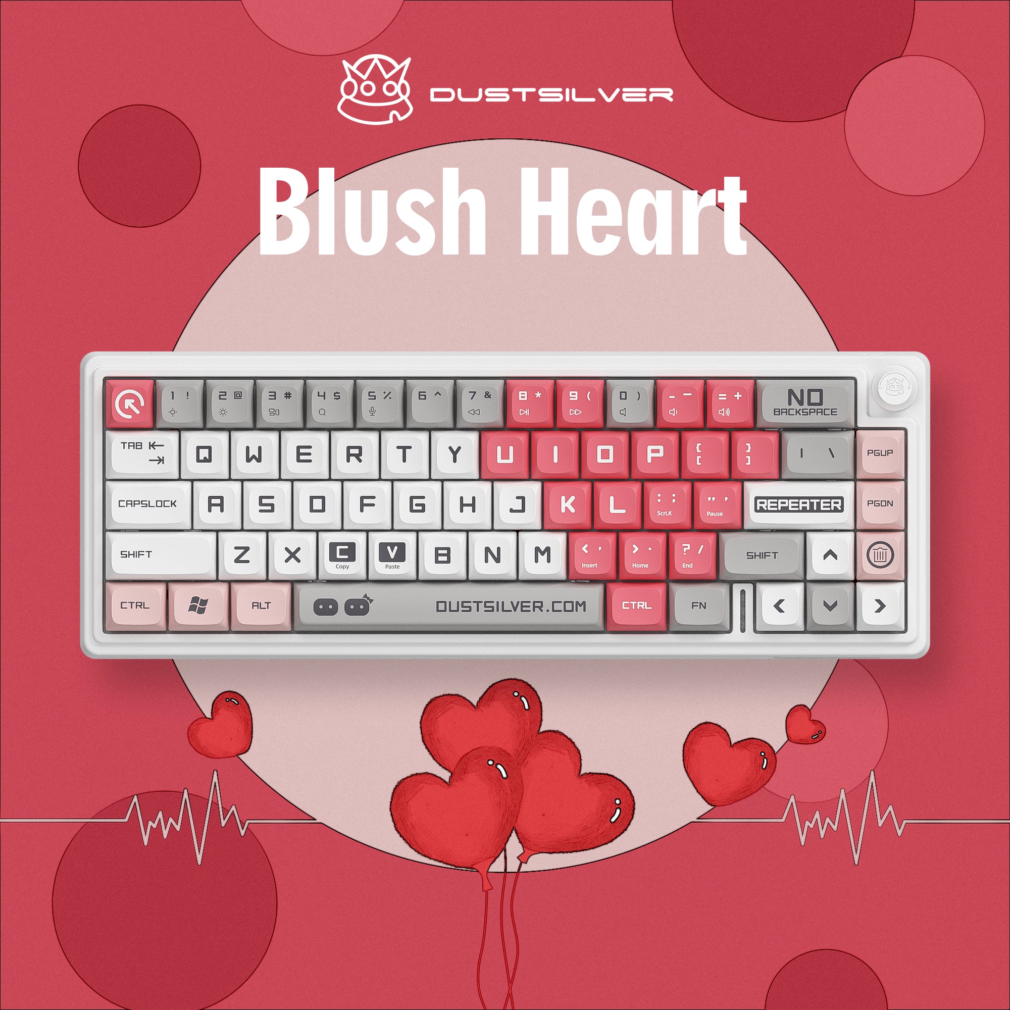Dustsilver D66 Blush Heart (Couple Keycap)Wireless 65% Layout Hotswap RGB Backlit Mechanical Keyboard