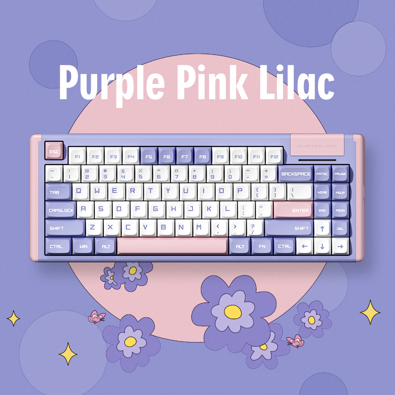 Dustsilver Purple Pink Lilac 75 Percent Cute Kawaii Mechanical Keyboard