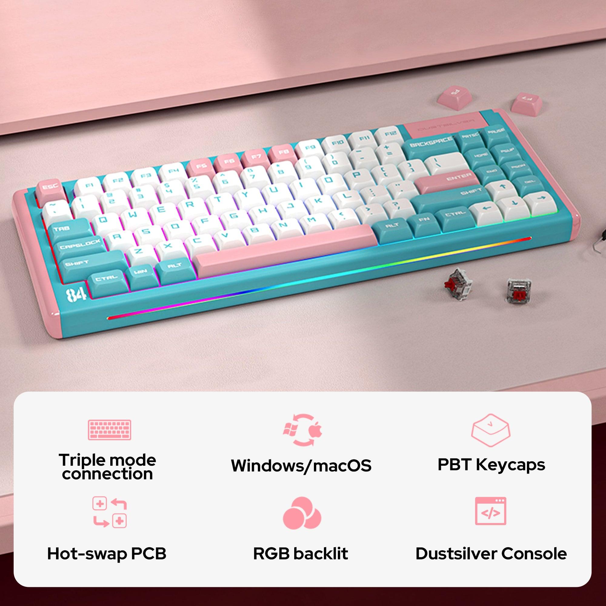 Dustsilver Blue Pink Milkshake 75 Percent Kawaii Wireless HOT SWAPPING Mechanical Keyboard - dustsilver