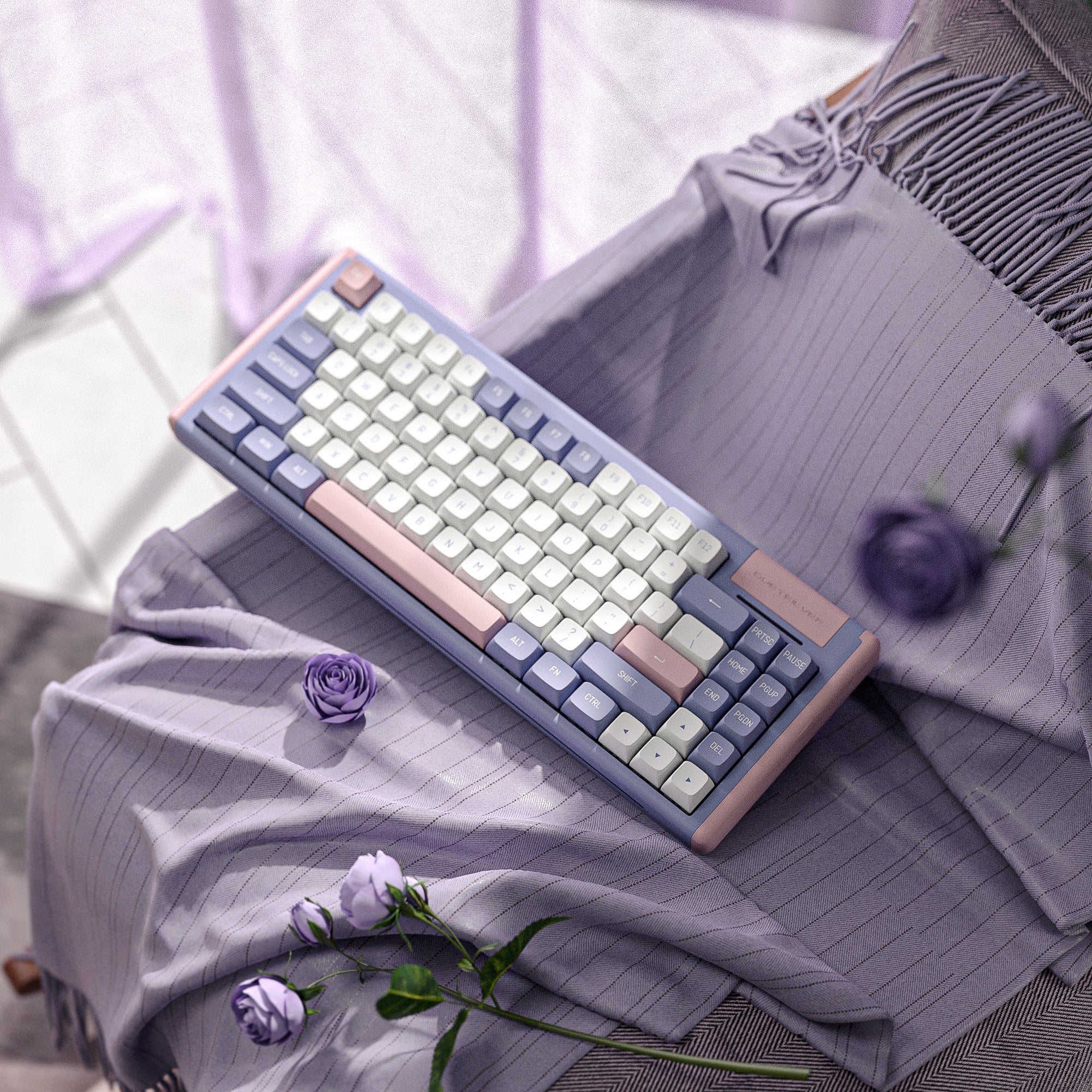 Dustsilver K84 Lilac 75 Percent Wired Mechanical Keyboard Purple Pink