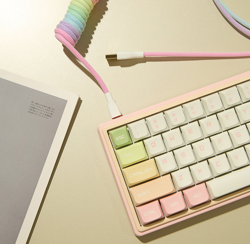 Coiled Keyboard Cable for Gaming Custom Rainbow Sprinkles Keyboard,Cotton candy peach