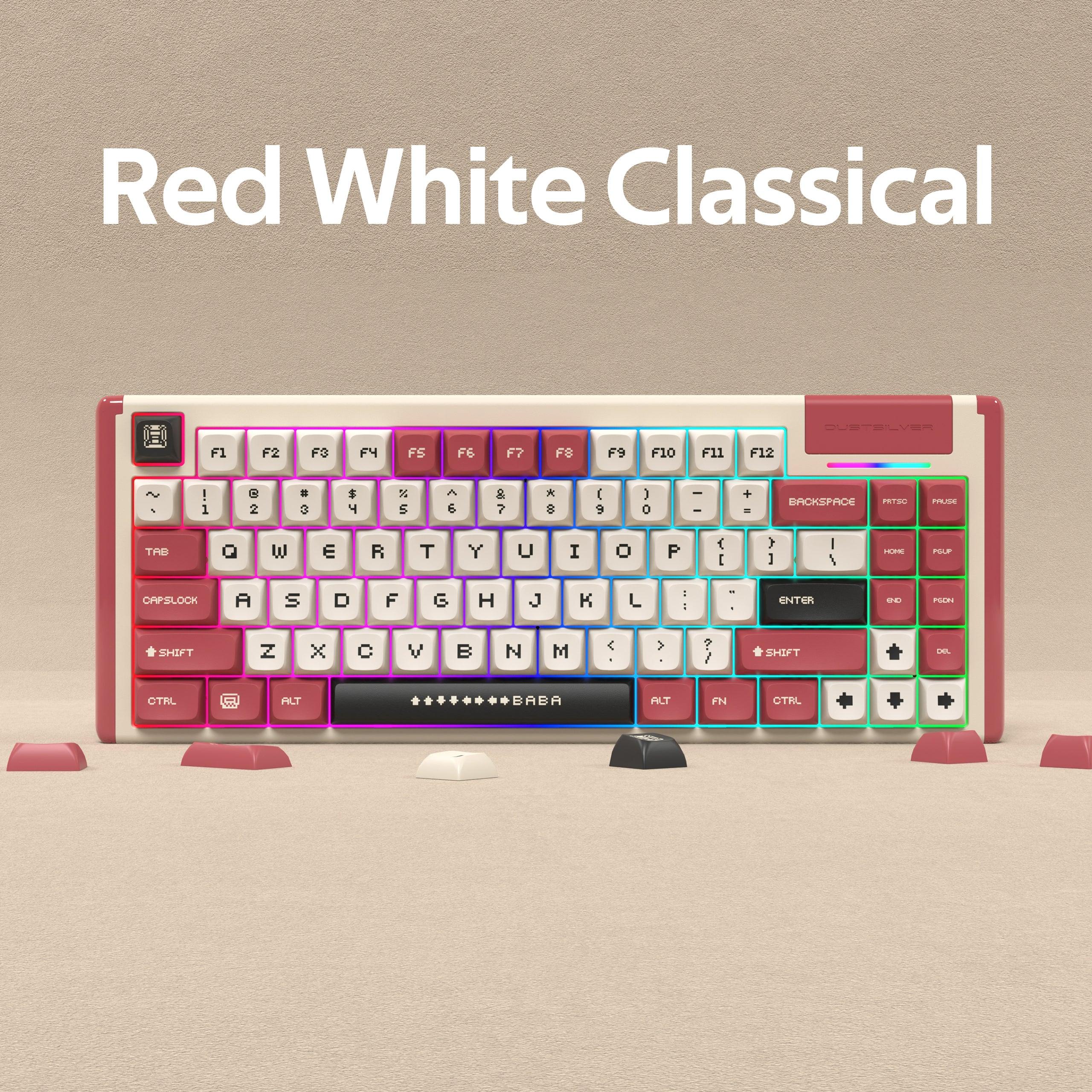 Dustsilver Red&White Classical Retro Hot Swapping RGB Wireless Mechanical Keyboard