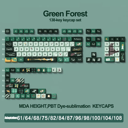 Dustsilver 138 Key Green Forest PBT keycap suitable for various keyboard layouts