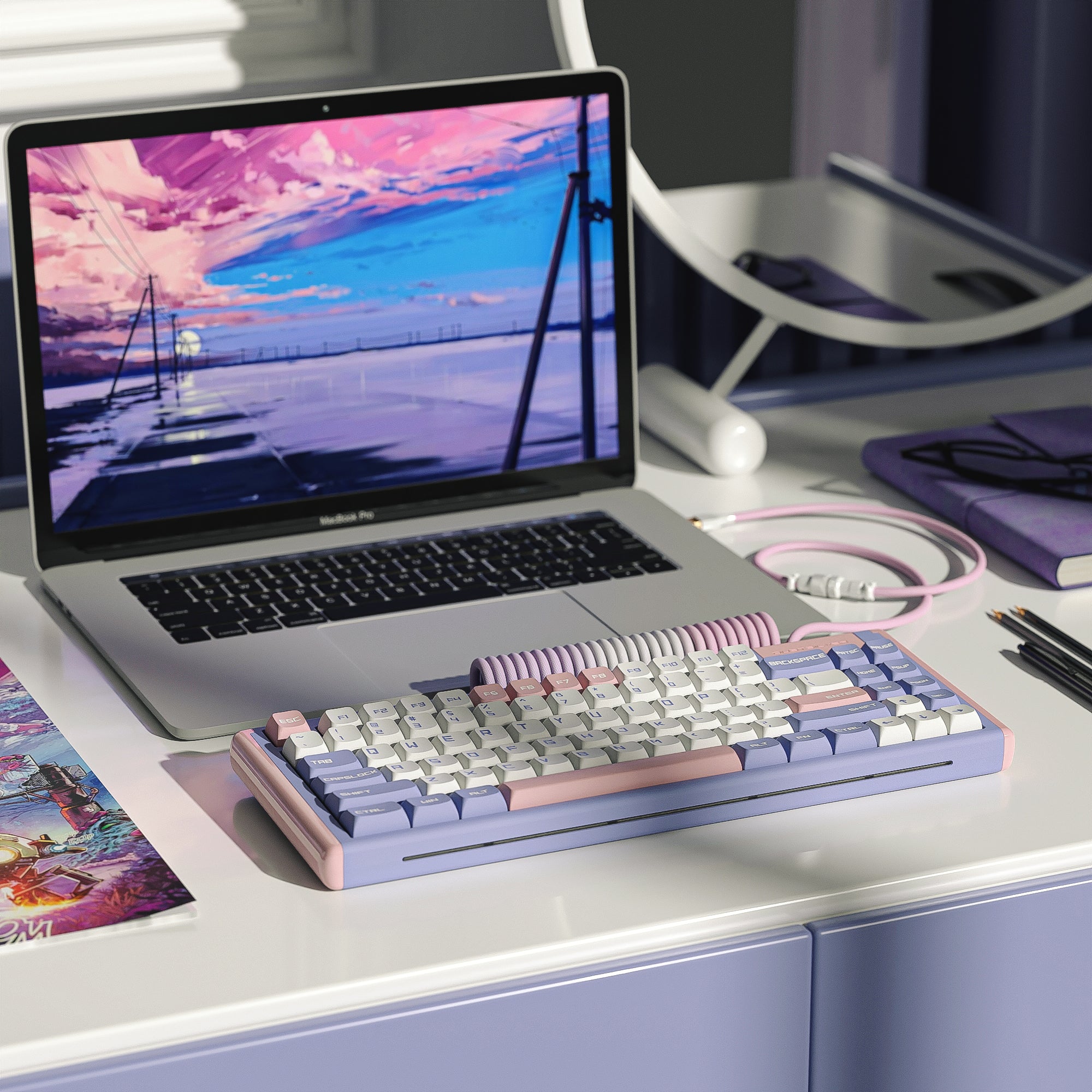 Dustsilver Purple Pink Lilac 75 Percent Cute Kawaii Mechanical Keyboard