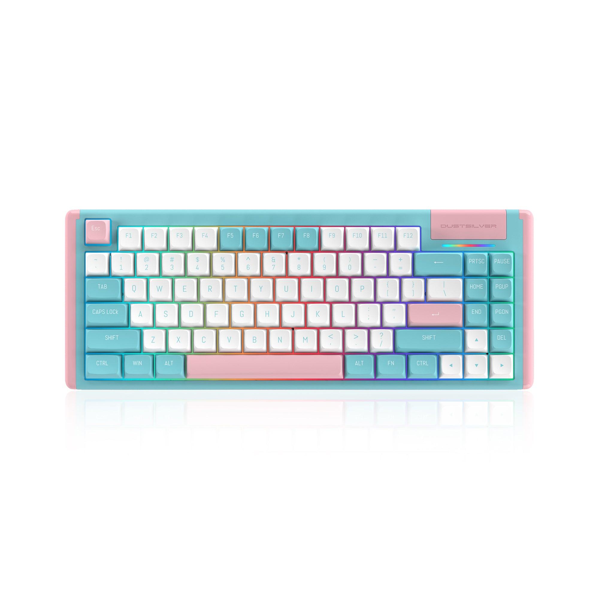 Blue Pink Milkshake 75 Percent Kawaii Wireless Backlit Mechanical Keyboard - dustsilver