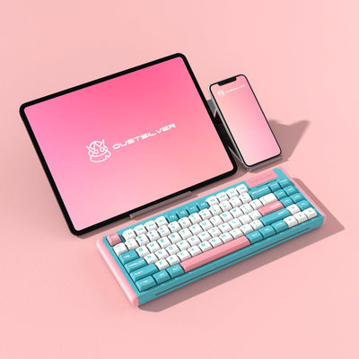 Blue Pink Milkshake 75 Percent Kawaii Wireless Backlit Mechanical Keyboard - dustsilver